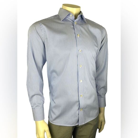 Eton Contemporary Fit Dress Shirt Blue/White Striped Twill Like New Size 41/16 - Picture 3 of 7